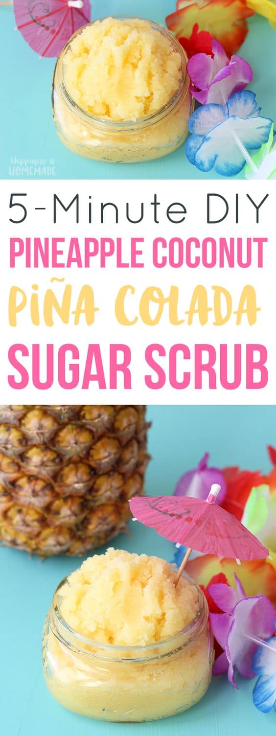 Tropical DIY Piña Colada Sugar Scrub and Mini Soaps are the perfect way to keep your summer skin fresh and ready to show off! Pineapple + Coconut = YUM!