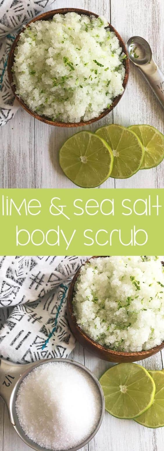 Treat your skin by making this amazing lime and sea salt scrub recipe. It smells incredible and has so many benefits