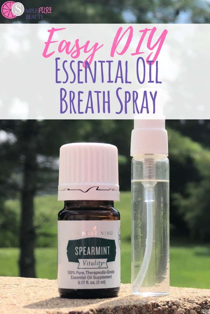 Bad breath is embarrassing and not talked about. This easy DIY breath spray is cheap and effective. Peppermint and spearmint oils are perfect for fresh breath. #essentialoils #DIY #mint