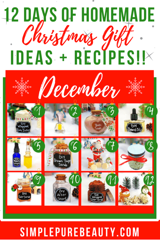 These DIY Beauty Gift Ideas make the Perfect homemade Christmas Gifts for women and men! Make the DIY Aftershave for Men this Christmas, while checking out the Sugar Scrub Gift Ideas for the women in your life. Everyone will enjoy receive a Lotion Bar Gift or a Salt Scrub with Essential Oils. These 12 Homemade Christmas Gift Ideas will make the perfect DIY Christmas Gifts for your family & friends! Download your FREE Copy of: 12 Days of Homemade Christmas Gift Ideas! #giftideas #christmasgifts