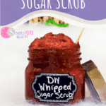 Homemade sugar scrub is a perfect homemade gift for Christmas. Giving the gift of better skin health is always a great idea, and this DIY sugar scrub recipe is crazy simple to make! Add the scent of hibiscus, and you've successfully created a simple sugar scrup that looks like it took tons of time! #DIY #sugarscrub #homemade #natural