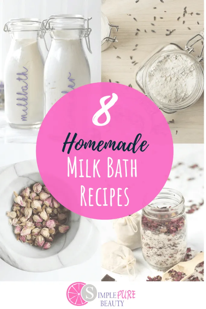 These homemade milk bath recipes are simple and easy to make. Natural and chemical-free, you'll love knowing that you're treating your skin healthy! DIY milk bath does a great job at hydrating and moisturizing your skin to give it a natural glow that others will love. Are you ready to have smooth and soft skin, with not much effort on your part? These milk bath recipes are great to give as gifts as well! #DIY #homemade #milkbath #natural #beauty #skincare 