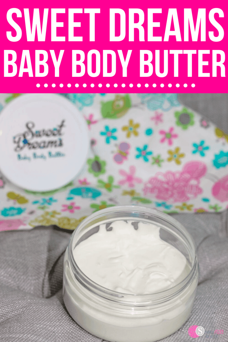 This Sweet Dreams Baby Body Butter is the perfect homemade baby butter to moisturize your baby's skin. If they have a bit of dry skin, this can really help! Plus, it's made using natural and safe ingredients as well. #bodybutter #naturalbodybutter #lotionforbabies 