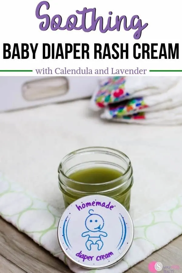 Jar of homemade soothing baby diaper rash cream with calendula and lavender.