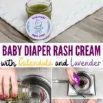 Baby diaper rash cream is a must to keep your little one's tush soft but you may want to skip the store bought diaper creams. Making your own diaper rash cream is so easy you can whip it up in minutes. It's a great way to protect your baby's skin! You're going to love this homemade baby diaper rash cream recipe! #baby #skincare #essentialoils #lavender #diapercream #homemadeskincare