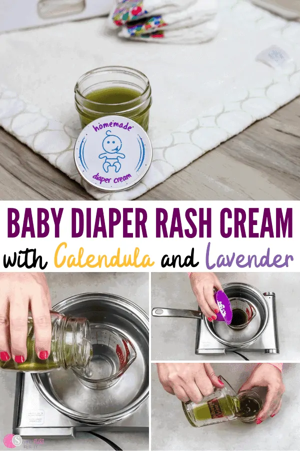 Step by Step images to make homemade baby diaper rash cream with calendula and lavender.