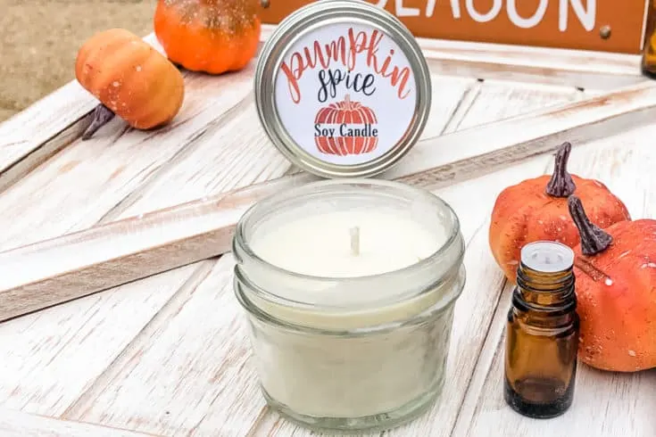 Pumpkin spice homemade candle with essential oils