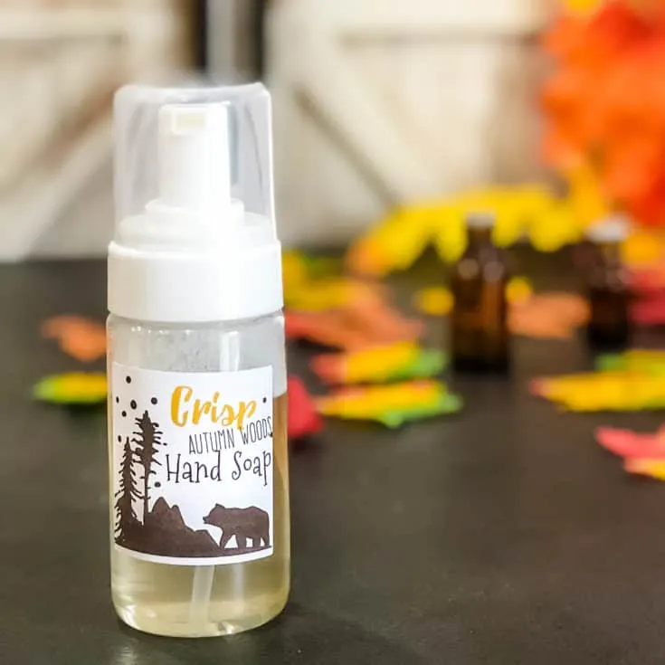 Bottle of fall foaming hand soap: autumn woods essential oil blend