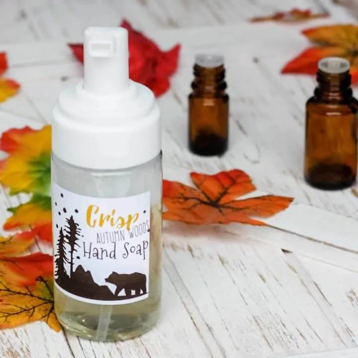 Bottle of fall foaming hand soap: autumn woods essential oil blend