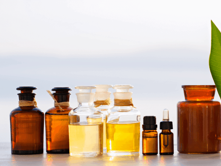 Bottles of carrier oils in cbd oil