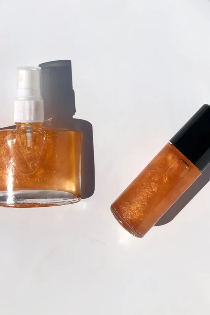 2 bottles of diy shimmer body oil